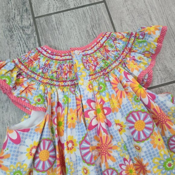 Petit Ami toddler girls short sleeve summer floral smocked dress blue & pink 4T - Picture 10 of 10